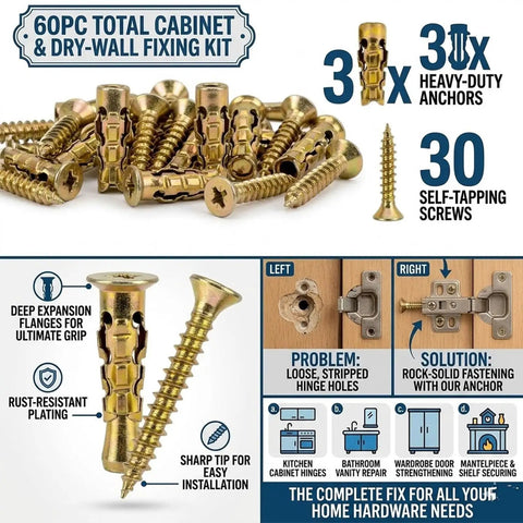 Heavy Duty Self Drilling Drywall Anchors And Screws Kit 14mm Metal Wall Anchors For Solid Mounts Easy Install 150 Piece Set Tough As Nails For Cabinets Shelves And Hangers, gold drywall fixings
