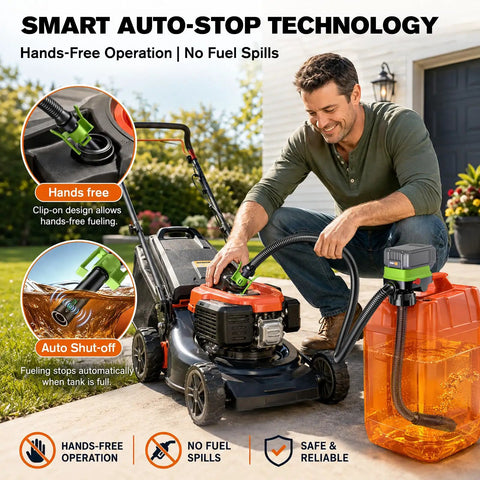 Real Deal 3.2 Gpm Fuel Transfer Pump With Smart Auto Stop Nozzle And Heavy Duty Leak Resistant Housing For Smooth Gas Line Work Without The Drip Mess Daily, hands-free operation with auto shut-off technology.