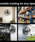 18 Inch High Velocity Oscillating Wall Mount Fan With 360 Degree Tilt And Three Speed Settings Heavy Duty Metal Industrial Fan for versatile cooling in residential and commercial spaces.