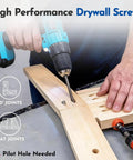 Person using drill on wood for Interior Pocket Hole Screws One And A Quarter Inch Number Eight Square Drive Washer Head Zinc Plated