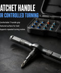 Heavy Duty 24 Piece Magnetic Ratchet Screwdriver Kit With S2 Steel Bits And Durable Aluminum Grip For No Sweat DIY Repairs And Quick Gear Adjustments On The Go, featuring ratchet handle for controlled turning.