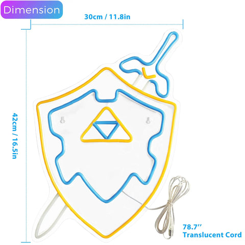 Sword and Shield LED Gaming Light for Game Room Decor, Zelda Inspired Sword and Shield Sign, Ultra Bright 12V Wall Light