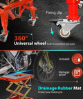 Heavy Duty Hydraulic Motorcycle Lift Jack 350 Lb Capacity, Foot Operated Scissor Stand Table with wheels and rubber mat