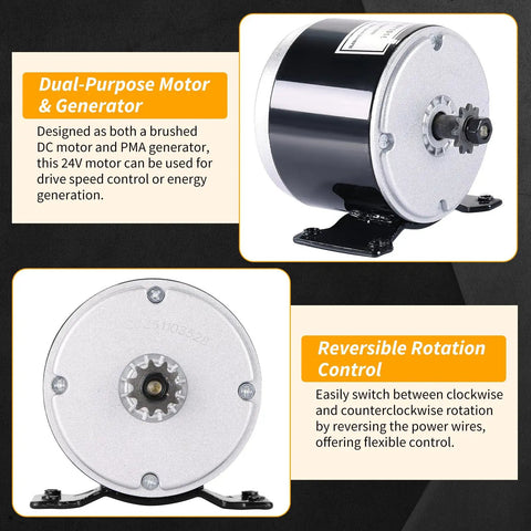 24V 350W Brushed DC Motor And PMA Generator, 3000 RPM Dual Purpose Electric Motor For E-Scooters, E-Bikes, Wind Turbines And DIY Power Projects, Quiet Air Cooled Aluminum Housing With Copper Coil