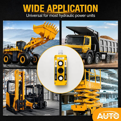 Sturdy Waterproof Industrial Crane Pushbutton Switch Control Box With Three Button Operation For Electric Hoist Lift And Automation Robots Durable Metal Housing shown in industrial applications.
