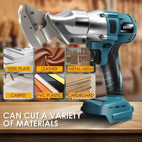 Cordless Metal Shear Cutter for Makita 18V Batteries, Brushless 360 Degree Swivel Nibbler cutting various materials like steel, cardboard, leather