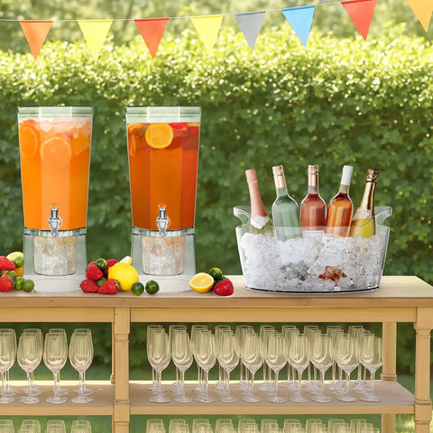 6.5L Party Ice Bucket With Scoop For Champagne And Beverages Portable Cooler For Wine Beer And Cocktails on wooden table with drinks