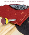Get Your Hands On This Awesome Set Of 100pcs Sanding Discs With Grits From 100 To 3000 For Smooth Drilling And Shiny Finishes That Last, showing sanding discs and tool on a wooden surface.