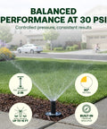 Slick Pressure Regulated Pop Up Sprinkler Head 2 Inch Quarter Circle Irrigation Kit Pack Of 4 in action with 30 PSI performance.