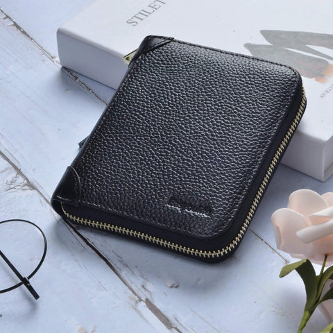 Women's Credit Card Holder Wallet Zip Leather Card Case RFID Blocking with 40 Card Slots and 2 ID Windows, Black Genuine Cowhide Leather