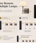 DANCYHOME Modern Farmhouse Weathered Bronze Cordless Wall Sconce control guide showing multiple lamps with remote design.