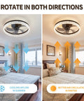 Low Profile Flush Mount Ceiling Fan With Light And Remote Black Round Bladeless Ceiling Fan For Small Rooms in bedroom use