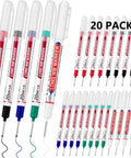 20 Pack Long Head Deep Hole Markers With 20mm Nibs Waterproof Permanent Metal Markers For Construction And Carpentry 5 Color Set
