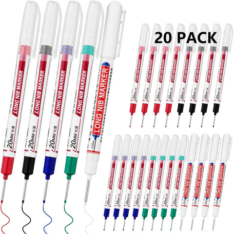 20 Pack Long Head Deep Hole Markers With 20mm Nibs Waterproof Permanent Metal Markers For Construction And Carpentry 5 Color Set