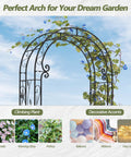 Metal Garden Arch Gate 51 Inch Long By 88 Inch Tall, Rustproof Steel Arch Trellis For Climbing Plants with decorative design.