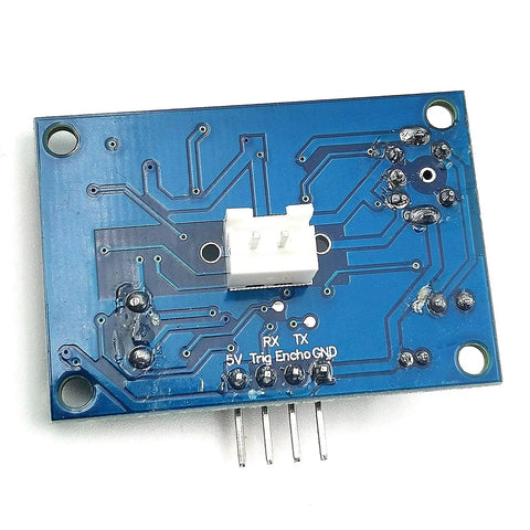 Back view of Waterproof 2 Pack JSN-SR04T Ultrasonic Sensor Module For Arduino showing circuit board and pins.