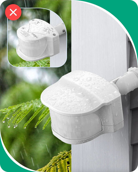 240 Degree Outdoor Motion Sensor With 60ft Detection Range, 3 Mode PIR Detector For Security Floodlights, white, close-up view