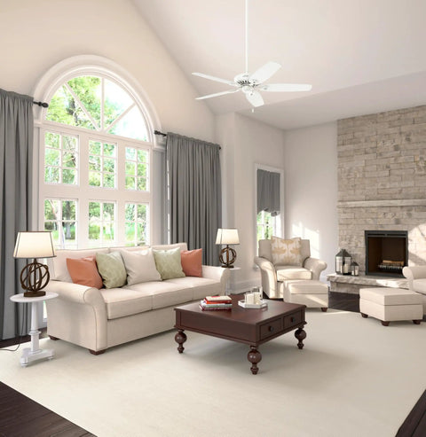 52 Inch Indoor Ceiling Fan No Light With Pull Chain White 5 Blades Standard Mount in living room, Whisper Quiet Efficient Builder Elite 53240 Snow White