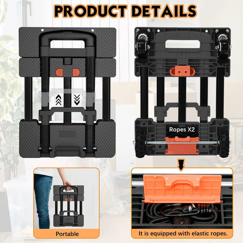 Heavy Duty Hand Truck 500 Lb Capacity With One Touch Retractable Handle And Extendable Plate, compact folded view