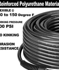 Built Tough 1/4 Inch Polyurethane Air Compressor Hose 100 Feet Long Flows Smooth Without Kinks with reinforced material and no kinking.