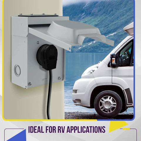 Lockable Weatherproof NEMA 14 50R Outdoor RV Power Outlet Box For RVs Campers EVs And Generators Enclosed Receptacle