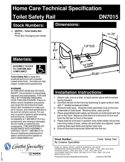 Technical specifications for Glacier White Toilet Grab Bar For Safety And Independence, Senior Bathroom Rails That Hold Up To 250 Lbs, Easy Install.