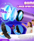 Visual comparison of 80mm Aperture Portable Astronomy Telescope lens with eagle clarity, highlighting large aperture benefits.