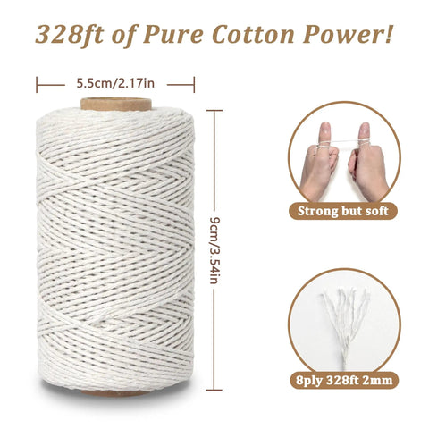 Food Grade Cotton Twine For Cooking And Baking 2mm Thick 8 Ply Extra Strength Kitchen Rope 328ft Beige