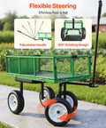 Beast Mode 500 Lbs Garden Cart With Seat, 2-In-1 Wagon And Stool showing adjustable handle and 180-degree rotating wheels.