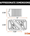 Heavy Duty Wheel Chocks 2 Pack With Mounting Bracket For Trailers Trucks And RVs shown with approximate dimensions of 10 x 5-7/8 inches.