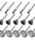 15 Piece Stainless Steel Wire Brush Kit For Dremel And Rotary Tools With Pen Shaped, Cup Shaped, And Wheel Shaped Bristles
