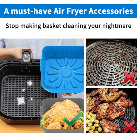 9 Inch Silicone Liners For 6 Qt To 9 Qt Air Fryers 2 Pack Square Reusable Inserts Blue And Grey No Mess Easy Cleanup