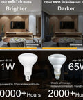 Comparison of BR30 Flood LED Light Bulbs 5000K Daylight 65W Equivalent E26 Base and incandescent bulbs in living room setting