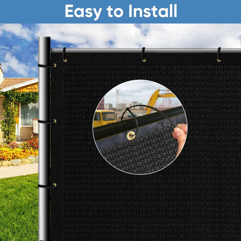 Privacy Fence Screen 5 Ft By 50 Ft Heavy Duty 220 GSM HDPE Windscreen Dustproof Shield Blocks 98 Percent Visibility easy install shown