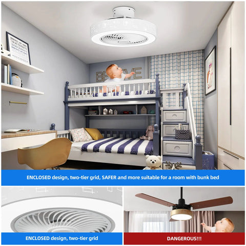 Room with 2 In 1 Ceiling Fan With Lights And Remote, 20 Inch No Sweat Low Profile Enclosed Modern Ceiling Fan For Small Rooms