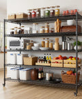 Beefy Rolling Five Tier Wire Shelving Unit With Wheels Adjustable Garage Pantry Kitchen Storage Rack 60 Inch Wide 24 Inch Deep 72 Inch High 3500 Lbs Static Load 700 Lbs Per Shelf Dynamic Load, black wire shelving in kitchen pantry