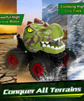 Remote Control Dinosaur Monster Truck For Kids Ages 4 7 8 12 With 50 Minutes Plus Runtime LED Lights Spray Effect outside