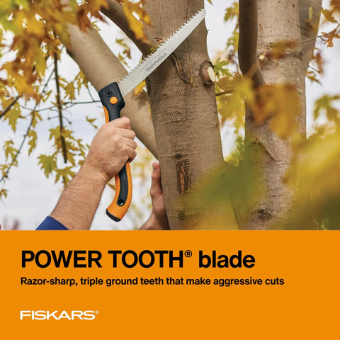 Folding Hand Saw With Dual Position Locking Blade For Overhand And Undercuts 10 Inch Pruning Saw With Triple Ground Power Tooth Blade And Soft Grip Handle For Fast Clean Cuts On Thick Branches