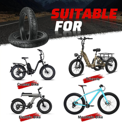 Fat Bike Tire 26x4.0 Inch Heavy-Duty Anti-Slip All-Terrain Replacement for E-Bike and Trike Foldable With Inner Tube 2 Pack Black, for cruiser bike and tricycle