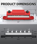 Badass 400A Power Distribution Bus Bar With Six M8 Studs dimensions showing height and width for installation in solar marine RV systems.