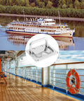 Two Pack 316 Stainless Steel Hatch Pull Flush Ring Handles With Mount Screws shown on boat deck and scenic riverboat view.