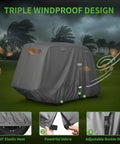 Heavy Duty Golf Cart Cover For 2, 4, Or 6 Passengers Universal Fit For EZGO Club Car Yamaha with windproof design in windy setting