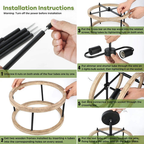 Installation guide for Industrial Farmhouse 2 Light Semi Flush Mount Ceiling Light Fixture With Rustic Wood And Black Metal.