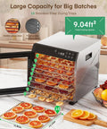 Pro Level Electric Food Dehydrator With Ten Roomy Stainless Trays For Big Batch Jerky And Crispy Fruit Snaps. 9.04ft² drying space.