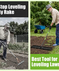 Man using Lawn Leveling Rake 30x10 Built Tough With Anti Flip Design, Heavy Duty Soil Leveler Tool in a garden