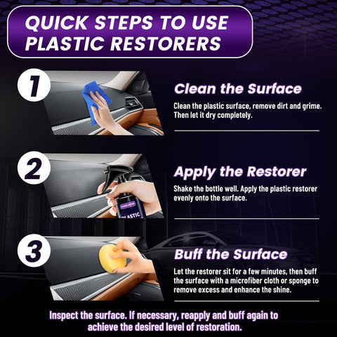 Instructions to use Car Plastic Restorer With Ceramic Coating For Black Trim Quick Revival For Faded Rubber And Vinyl Buff To Shine Restores Flexibility And UV Protection Long Lasting Gloss Easy Apply 5oz 150ml