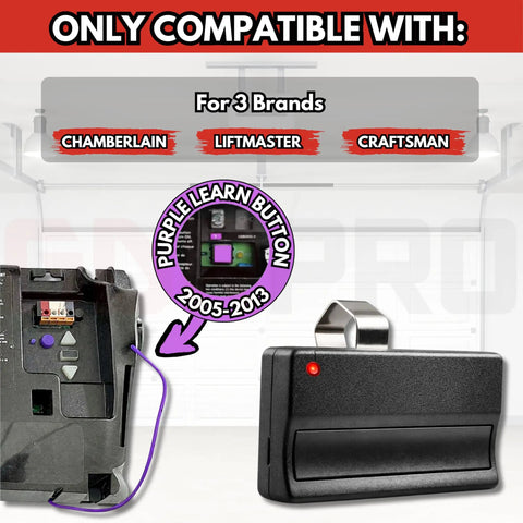 Two Pack Garage Door Opener Remote Compatible With 371LM 2005 To Current Security Plus 315 MHz Purple Button, compatible device