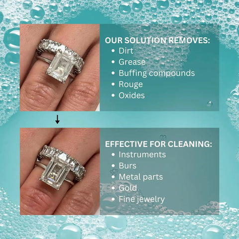 Ultra Concentrated Ultrasonic Jewelry Cleaner Solution For Home Use Delivers Killer Deep Clean For Rings Watches Glasses Earrings Coins Works With Diamond Gold Silver 1 Quart Mix With Water shown cleaning a diamond ring