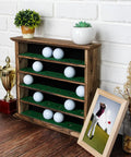 Rustic Wood Golf Ball Display Cabinet Wall Rack 5 Tier Shelf No Door Holder with trophies and plants