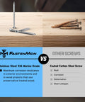 Front view of FM FastenMon marine-grade 316 stainless steel deck screws, flat head, #8x1-5/8, 150 pcs with bit